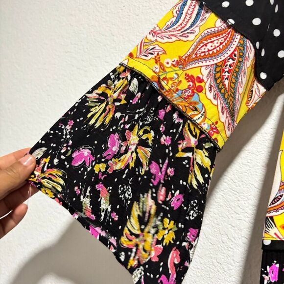 Calessa Womens Small Blouse Tunic Top Polka Dot Floral Mixed Print Long Sleeve - Picture 4 of 6